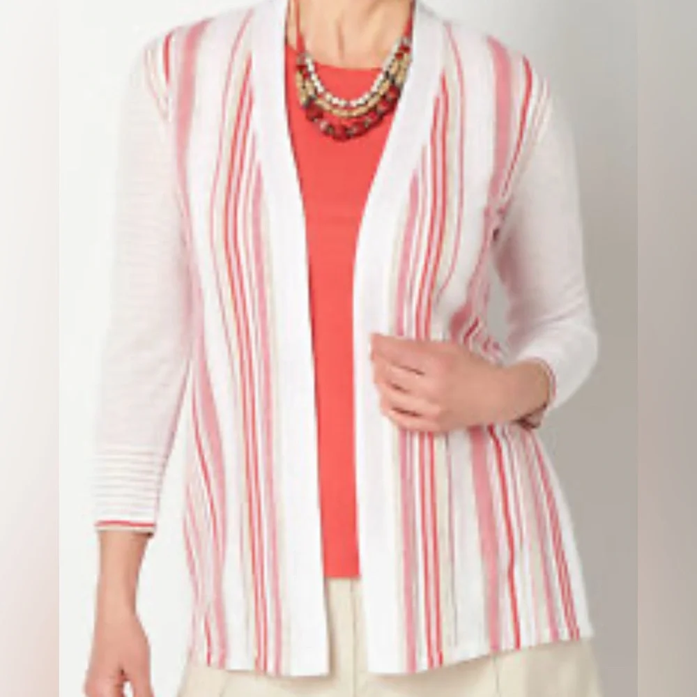 Christopher & Banks Pink and White Striped Cardigan Medium - Picture 2 of 10